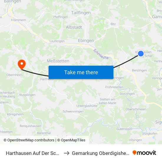 Harthausen Auf Der Scher to Gemarkung Oberdigisheim map