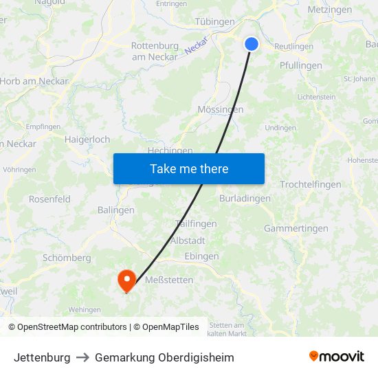 Jettenburg to Gemarkung Oberdigisheim map