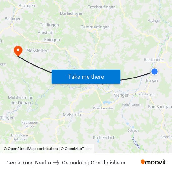Gemarkung Neufra to Gemarkung Oberdigisheim map