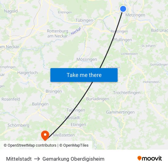 Mittelstadt to Gemarkung Oberdigisheim map