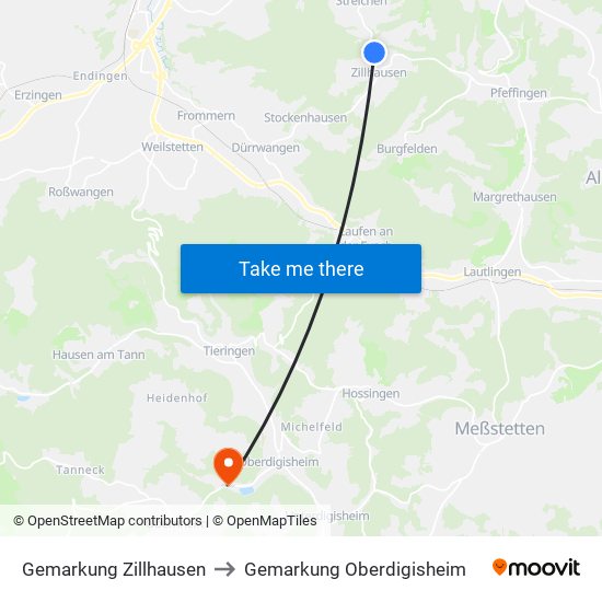 Gemarkung Zillhausen to Gemarkung Oberdigisheim map