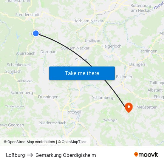 Loßburg to Gemarkung Oberdigisheim map