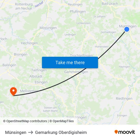 Münsingen to Gemarkung Oberdigisheim map