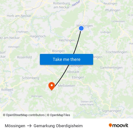 Mössingen to Gemarkung Oberdigisheim map