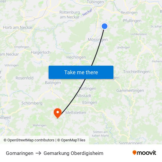 Gomaringen to Gemarkung Oberdigisheim map