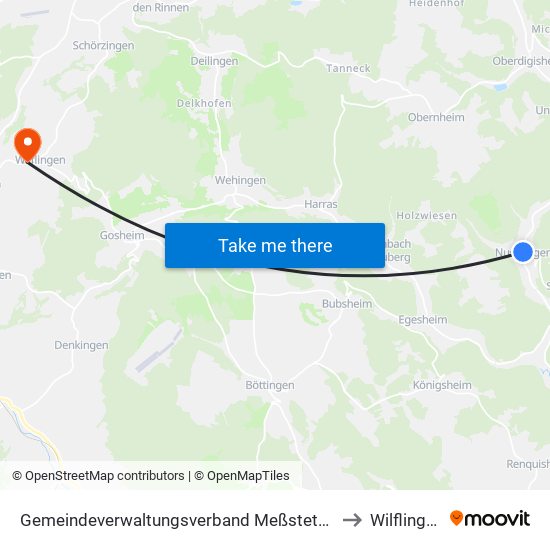 Gemeindeverwaltungsverband Meßstetten to Wilflingen map