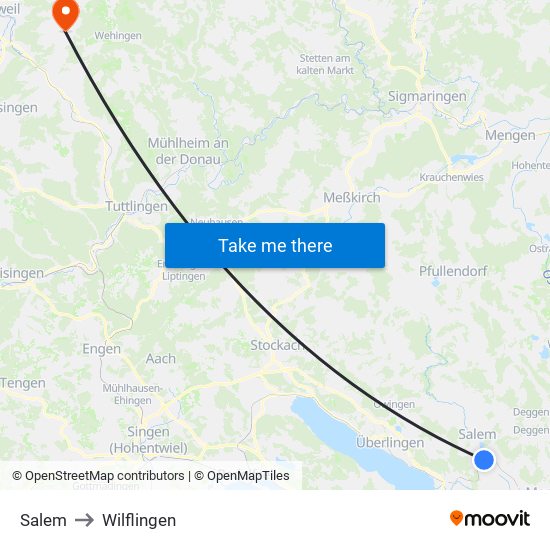 Salem to Wilflingen map