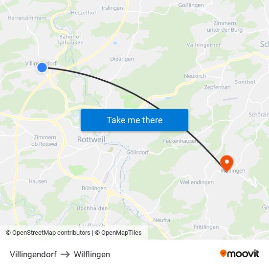 Villingendorf to Wilflingen map