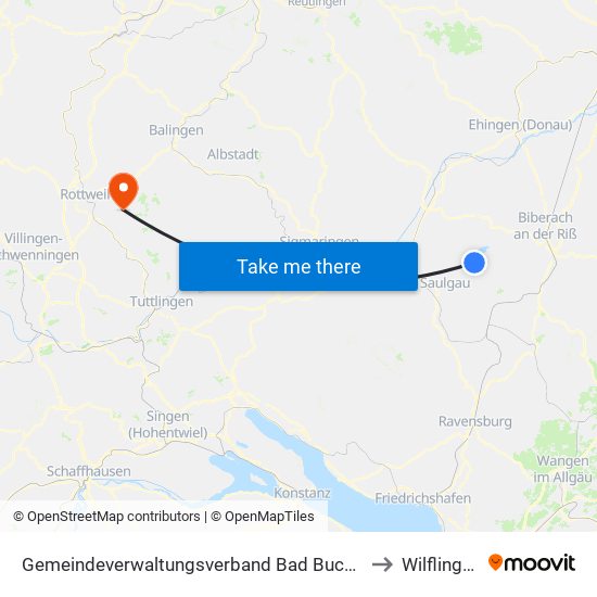 Gemeindeverwaltungsverband Bad Buchau to Wilflingen map