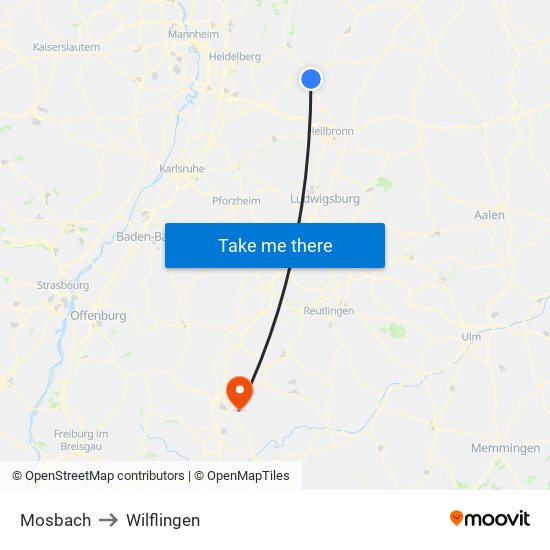 Mosbach to Wilflingen map