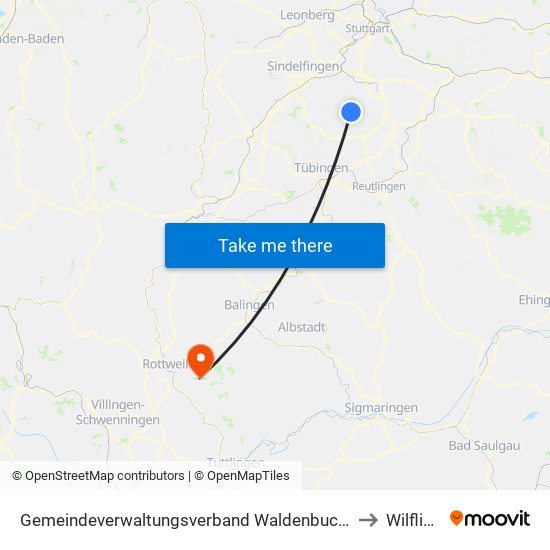 Gemeindeverwaltungsverband Waldenbuch/Steinenbronn to Wilflingen map