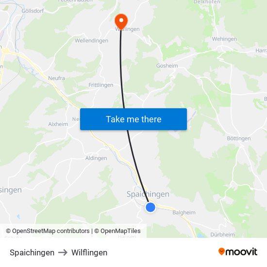 Spaichingen to Wilflingen map