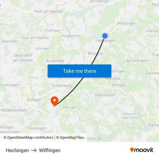 Hechingen to Wilflingen map