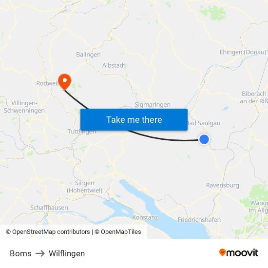 Boms to Wilflingen map