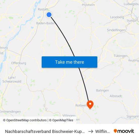 Nachbarschaftsverband Bischweier-Kuppenheim to Wilflingen map
