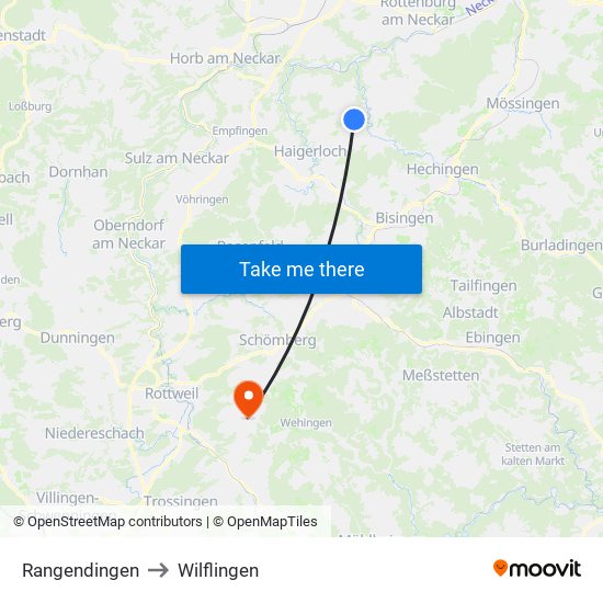 Rangendingen to Wilflingen map