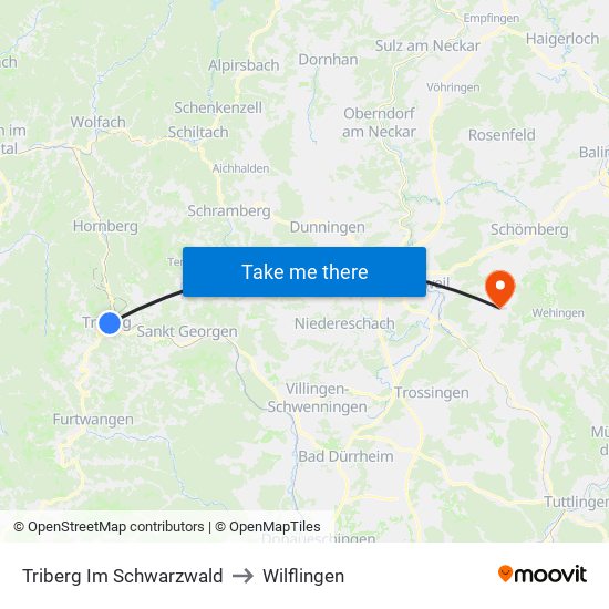 Triberg Im Schwarzwald to Wilflingen map