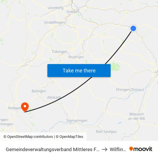 Gemeindeverwaltungsverband Mittleres Fils-Lautertal to Wilflingen map