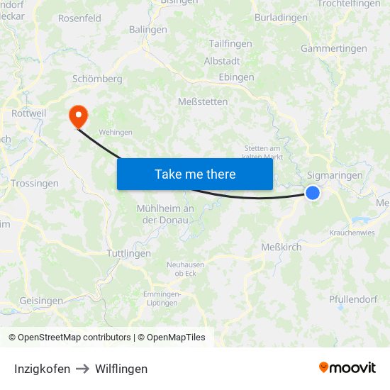 Inzigkofen to Wilflingen map