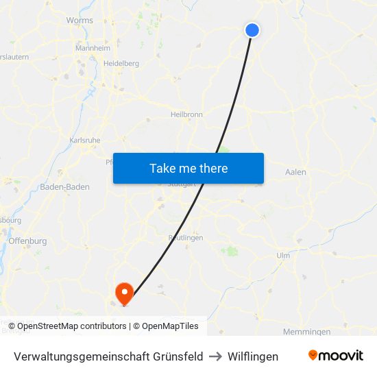 Verwaltungsgemeinschaft Grünsfeld to Wilflingen map