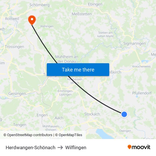 Herdwangen-Schönach to Wilflingen map