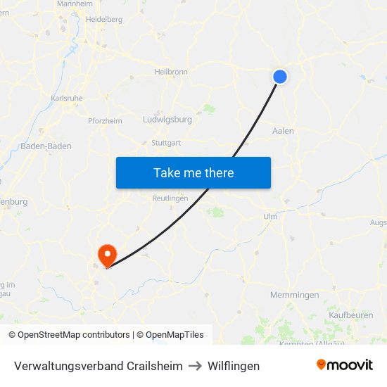 Verwaltungsverband Crailsheim to Wilflingen map