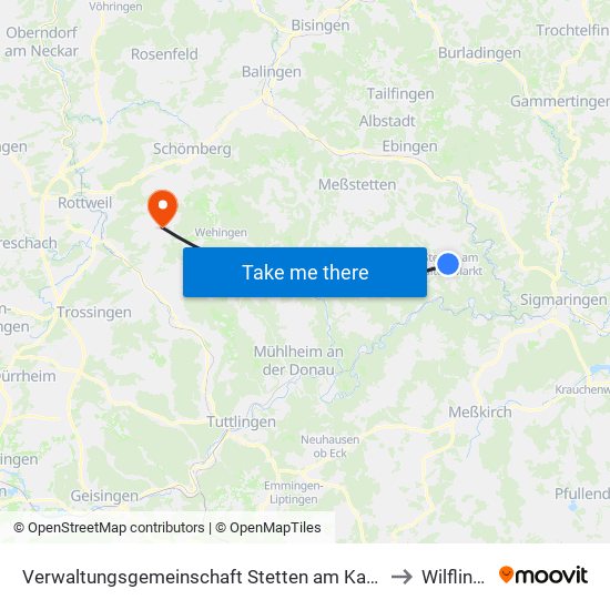 Verwaltungsgemeinschaft Stetten am Kalten Markt to Wilflingen map