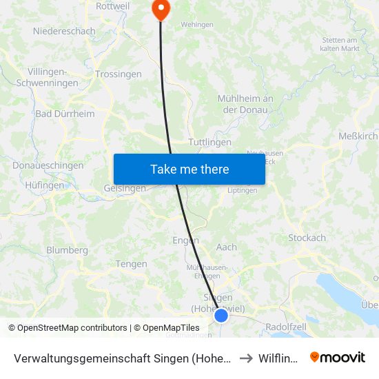 Verwaltungsgemeinschaft Singen (Hohentwiel) to Wilflingen map