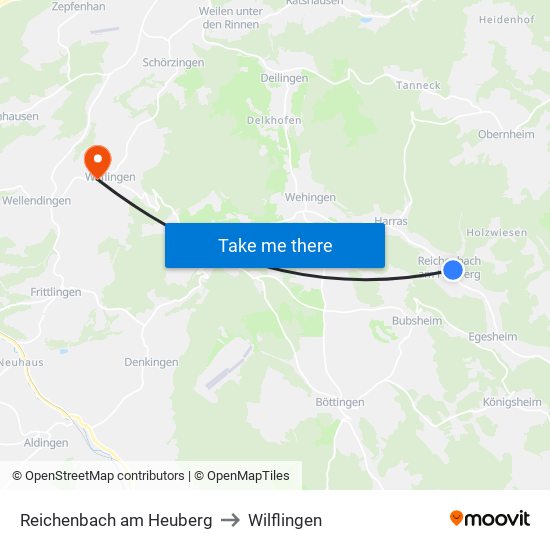 Reichenbach am Heuberg to Wilflingen map