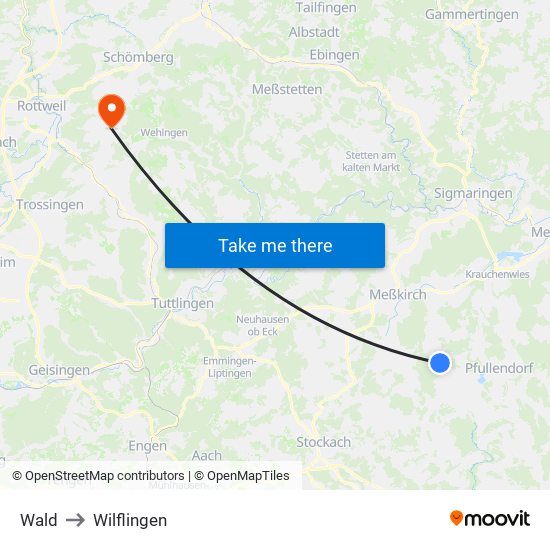 Wald to Wilflingen map