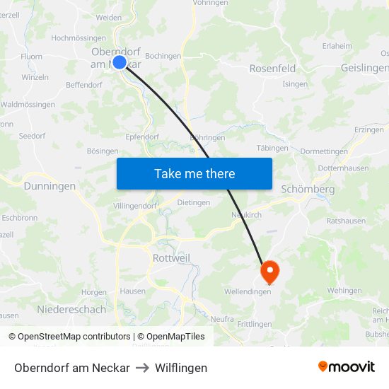 Oberndorf am Neckar to Wilflingen map