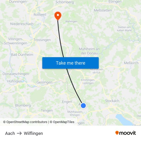 Aach to Wilflingen map