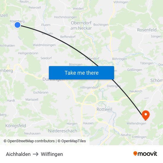 Aichhalden to Wilflingen map