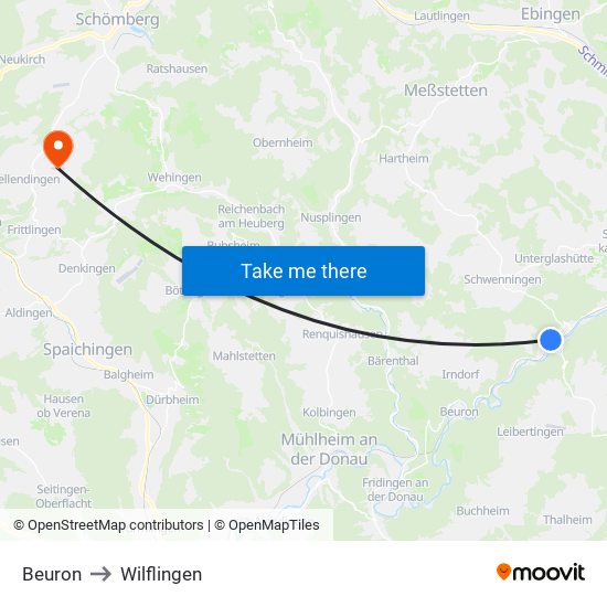Beuron to Wilflingen map