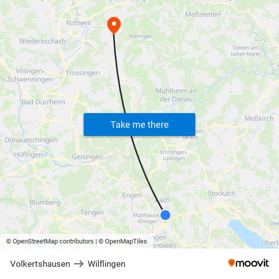 Volkertshausen to Wilflingen map