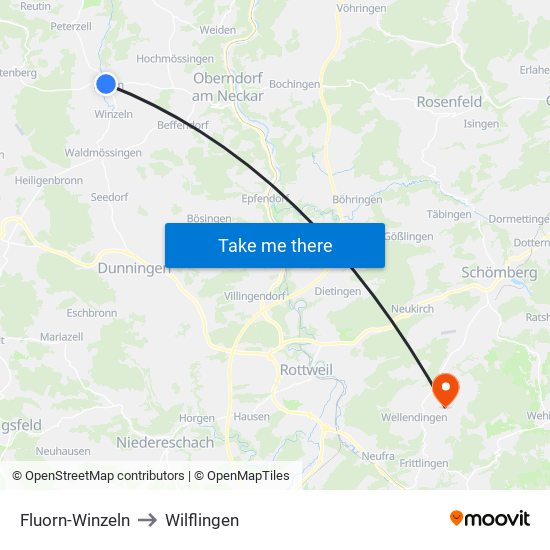 Fluorn-Winzeln to Wilflingen map