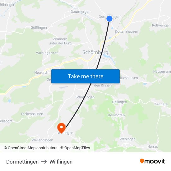 Dormettingen to Wilflingen map