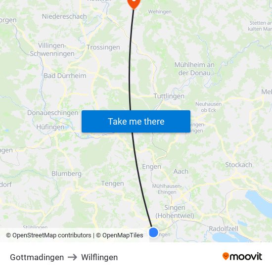 Gottmadingen to Wilflingen map