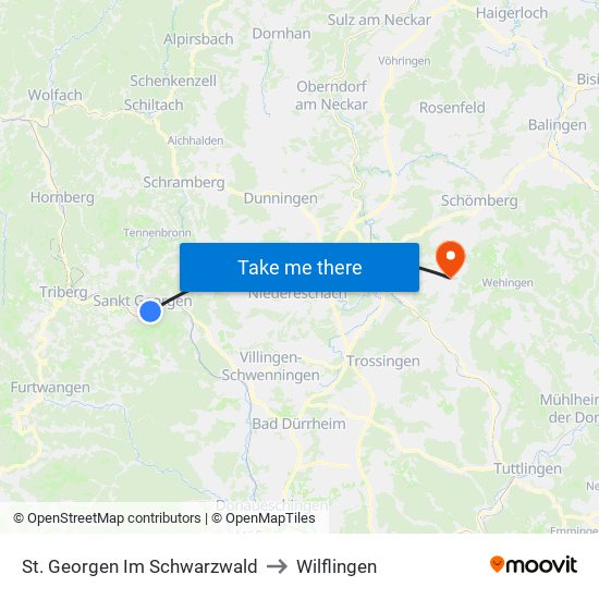 St. Georgen Im Schwarzwald to Wilflingen map