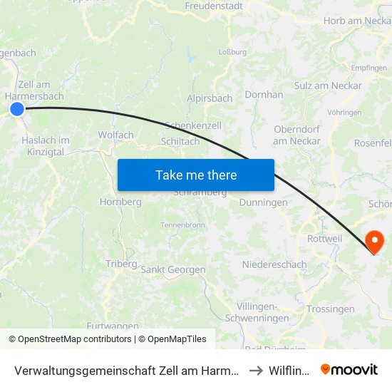 Verwaltungsgemeinschaft Zell am Harmersbach to Wilflingen map