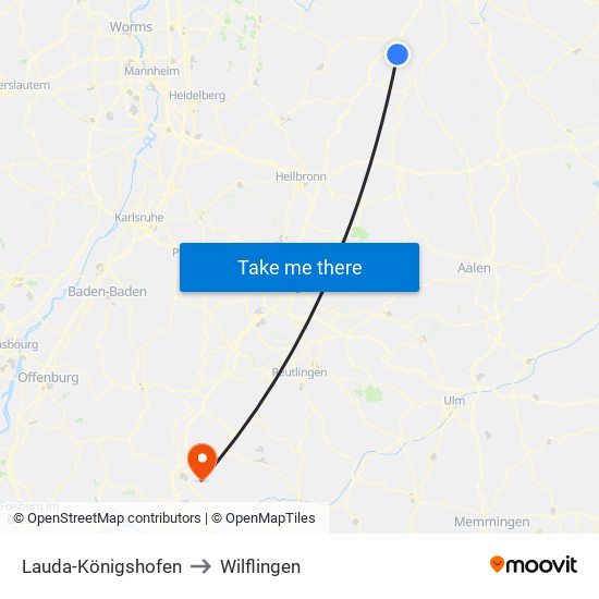 Lauda-Königshofen to Wilflingen map