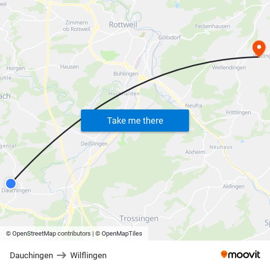 Dauchingen to Wilflingen map