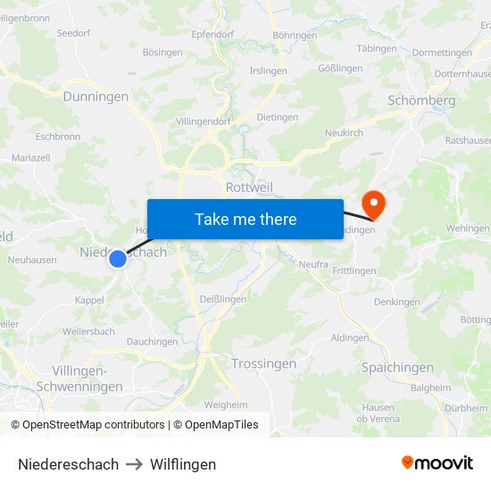 Niedereschach to Wilflingen map