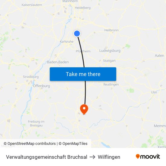 Verwaltungsgemeinschaft Bruchsal to Wilflingen map