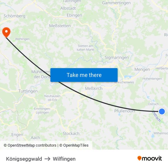 Königseggwald to Wilflingen map