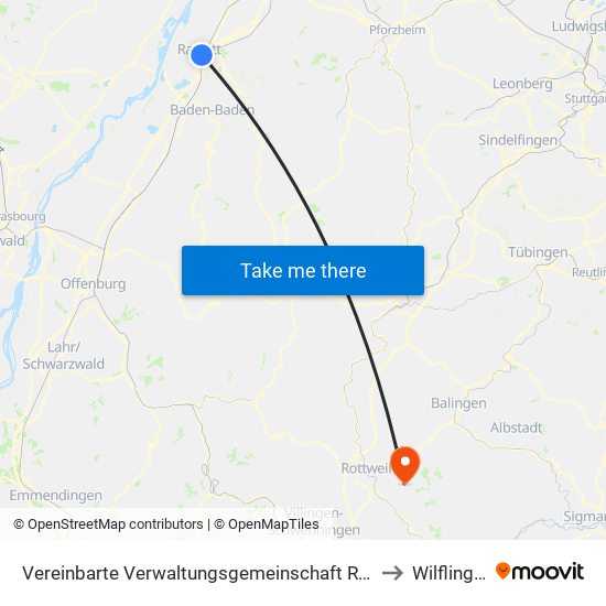 Vereinbarte Verwaltungsgemeinschaft Rastatt to Wilflingen map