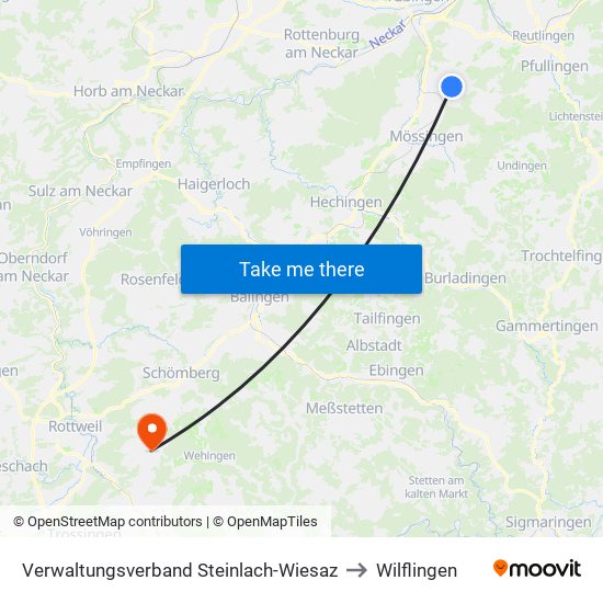 Verwaltungsverband Steinlach-Wiesaz to Wilflingen map