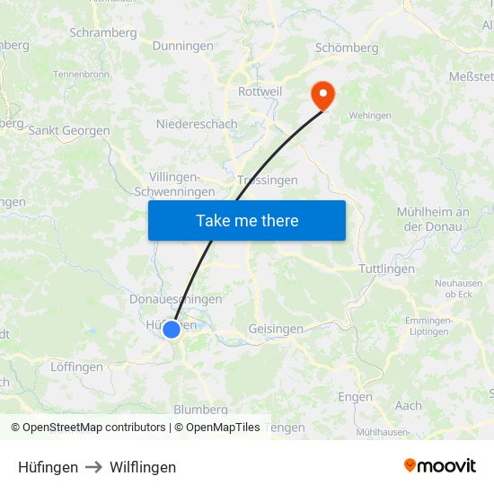 Hüfingen to Wilflingen map