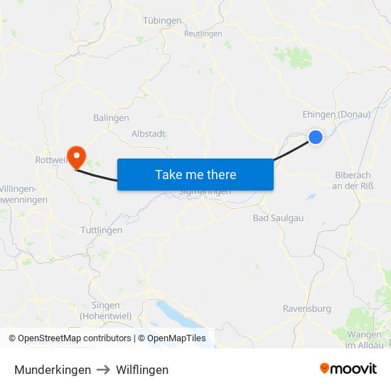 Munderkingen to Wilflingen map