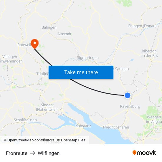 Fronreute to Wilflingen map